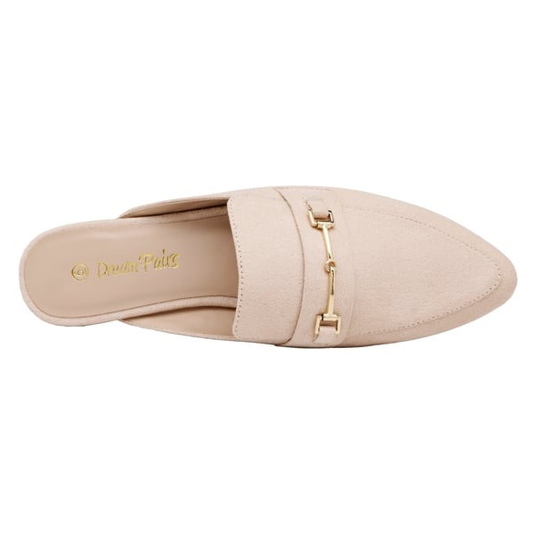 Buckle Pointed Toe Flat Mules - BEIGE SUEDE - 3